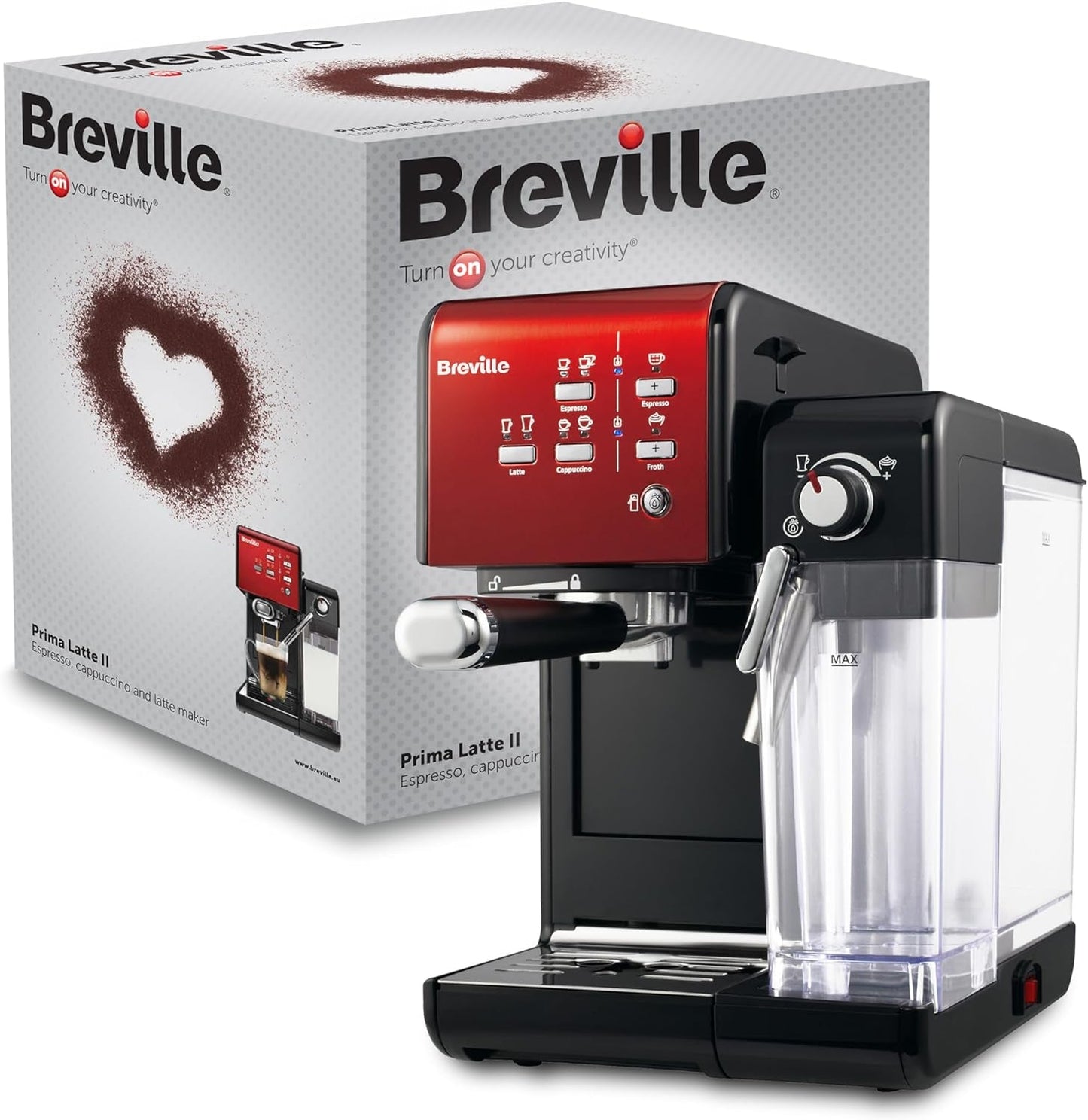 Breville Prima Latte II Siebträgermaschine | Espressomaschine/Kaffeemaschine Für Milchkaffee Und Cappuccino | Professionelle 19-Bar-Pumpe Und Milchaufschäumer | Rot [VCF109X]