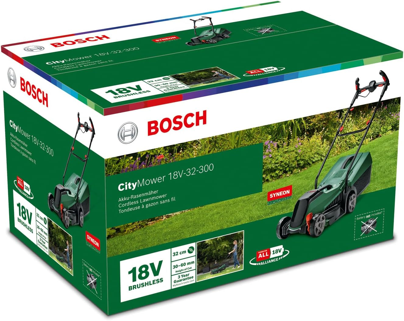Bosch Home and Garden Bosch Akku-Rasenmäher Citymower 18V-32-300 (18 Volt System, P4A System, 1X Akku 4,0 Ah, Bürstenloser Motor, Schnittbreite: 32 Cm, Rasenflächen Bis 300 M², Im Karton)
