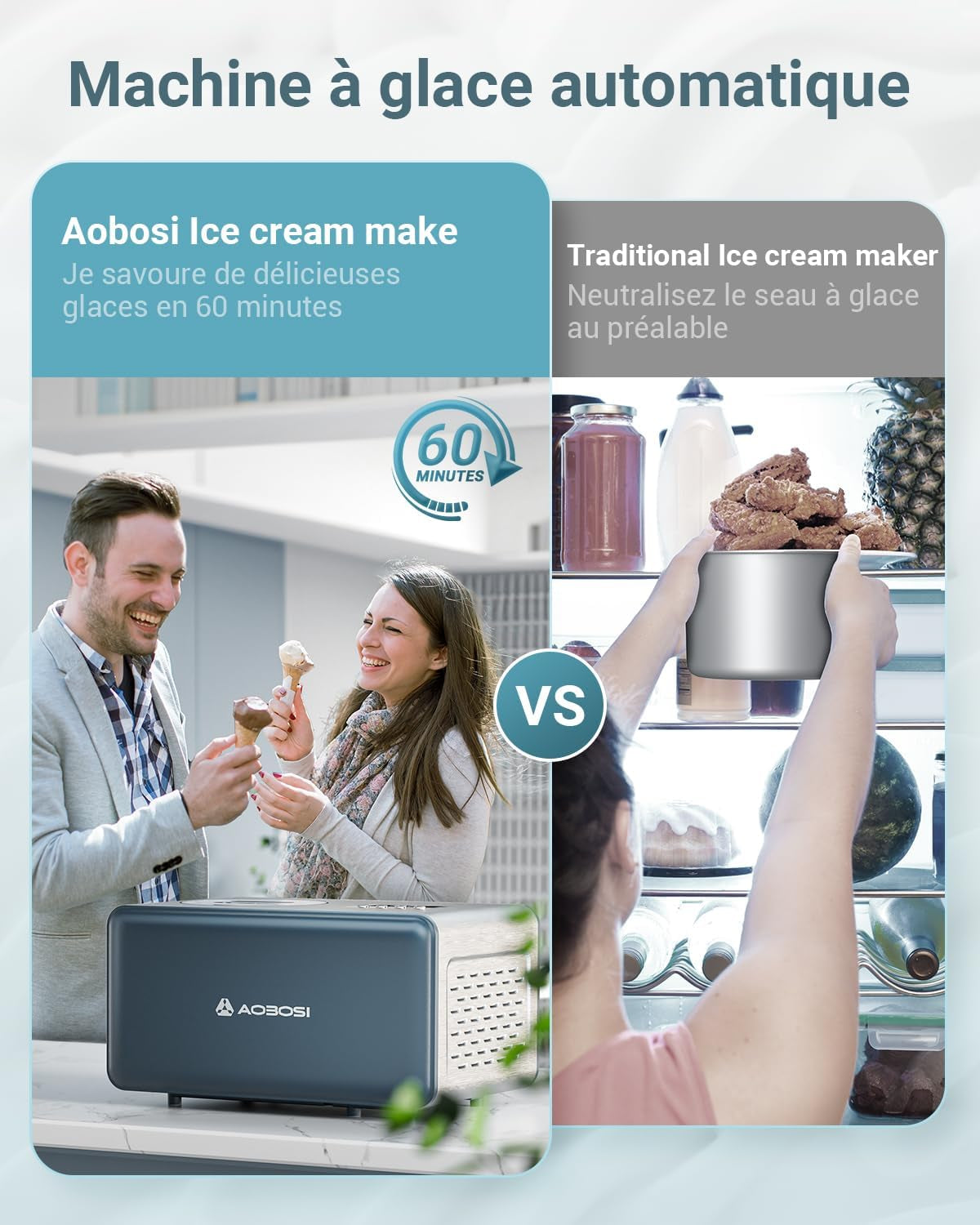 Aobosi Eismaschine,Gelato Sorbet Frozen Yoghurt Maschine,Eismaschine Mit Abnehmbarem Rührwerk,1.5L Edelstahl,Tragbares Design,Einfach Zu Bedienen,Köstliche Eiscreme Herstellen