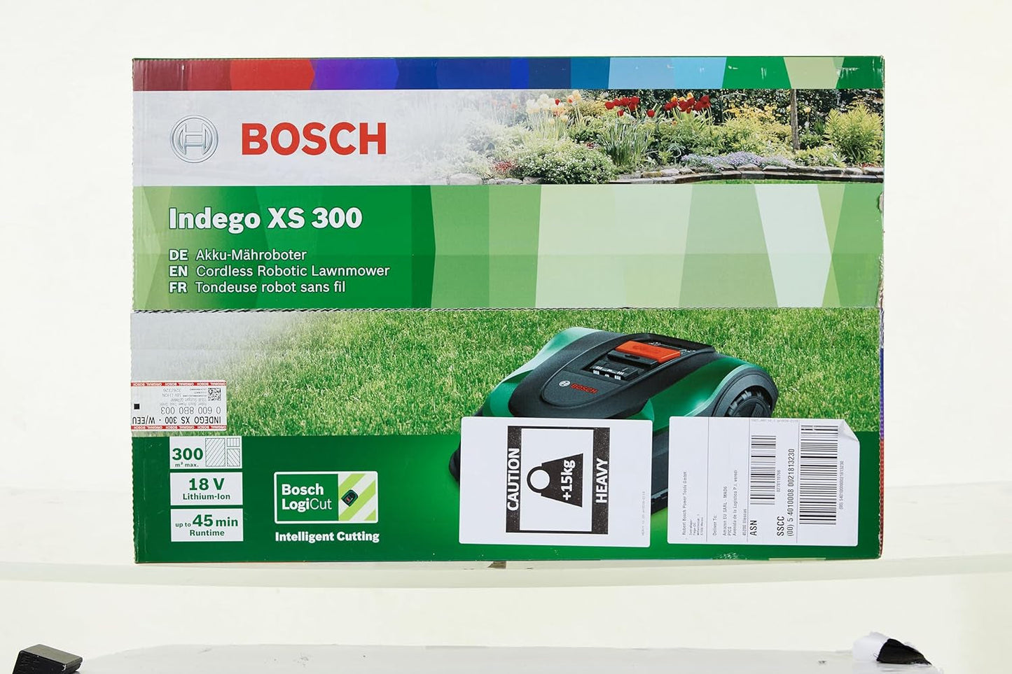 Bosch Home and Garden Rasenmäher Roboter Indego XS 300 (Mit Integriertem 18-V-Akku, Ladestation Enthalten, Schnittbreite 19 Cm, Für Rasenflächen Bis Zu 300 M², Im Karton) Schwarz, Grün
